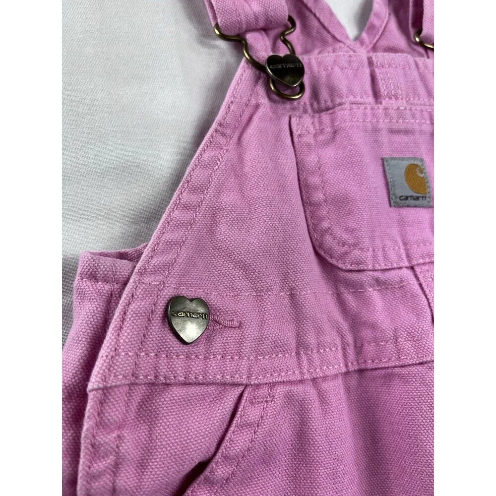 Carhartt Overalls Girls 6 Months Pink Canvas Bibs Pockets Heart Hardware Canvas